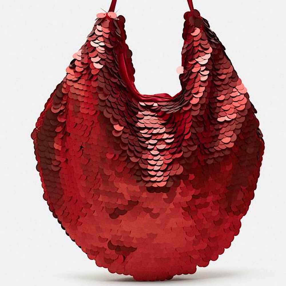 Zara Red Sequin Bucket Bag